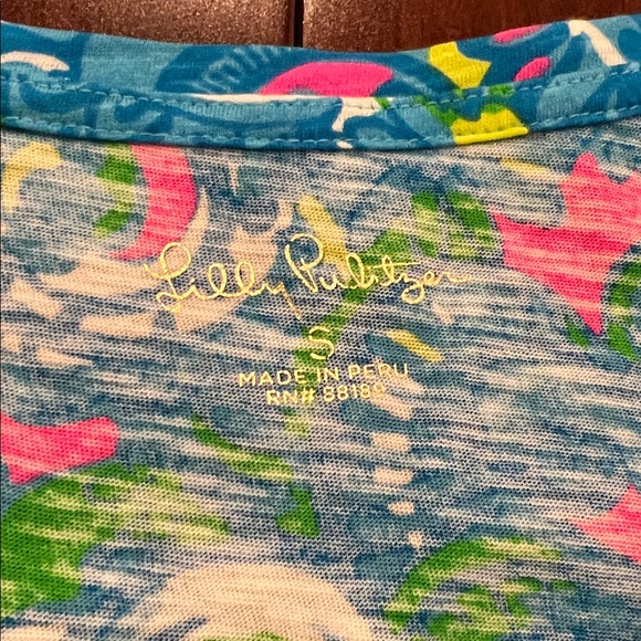 Lilly Pulitzer Etta V-Neck Seabreeze Blue Hey Gull Friend - Picture 3 of 5